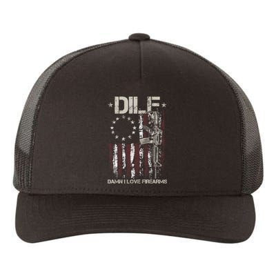 Men Gun American Flag DILF Damn I Love Firearms Yupoong Adult 5-Panel Trucker Hat