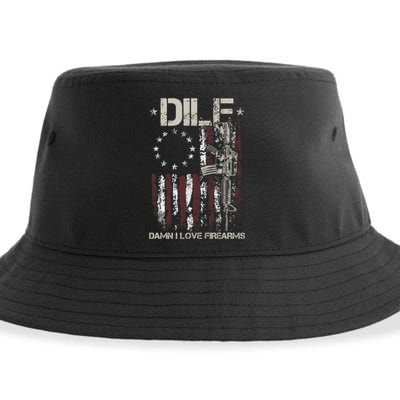 Men Gun American Flag DILF Damn I Love Firearms Sustainable Bucket Hat