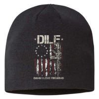 Men Gun American Flag DILF Damn I Love Firearms Sustainable Beanie