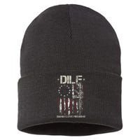 Men Gun American Flag DILF Damn I Love Firearms Sustainable Knit Beanie