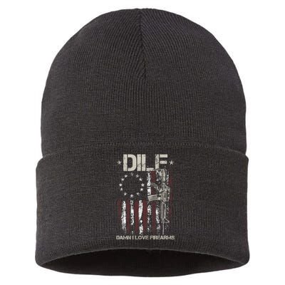 Men Gun American Flag DILF Damn I Love Firearms Sustainable Knit Beanie