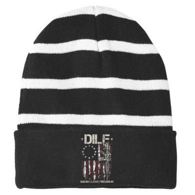 Men Gun American Flag DILF Damn I Love Firearms Striped Beanie with Solid Band