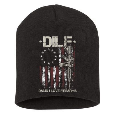 Men Gun American Flag DILF Damn I Love Firearms Short Acrylic Beanie