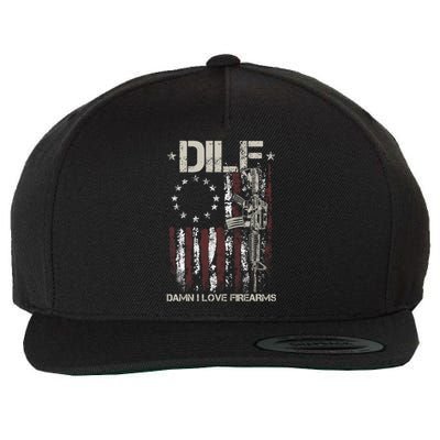 Men Gun American Flag DILF Damn I Love Firearms Wool Snapback Cap