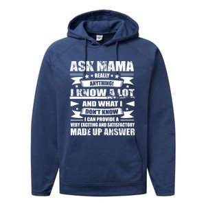 Mama Gift Ask Her Anything Gift Funny Birthday Mothers Day Gift Performance Fleece Hoodie