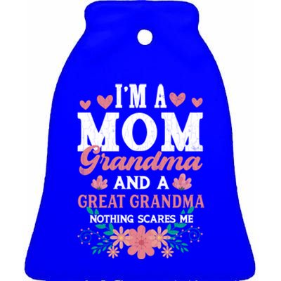 Mom Grandma And Great Grandma Fun Grandmother Nana Graphic Gift Ceramic Bell Ornament