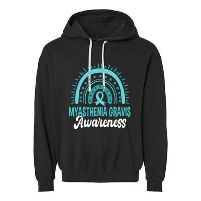 Myasthenia Gravis Awareness Boho Rainbow Wear Teal Ribbon Meaningful Gift Garment-Dyed Fleece Hoodie