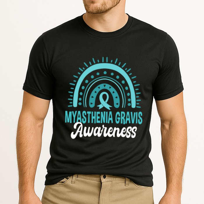 Myasthenia Gravis Awareness Boho Rainbow Wear Teal Ribbon Meaningful Gift Cooling Performance Crew T-Shirt
