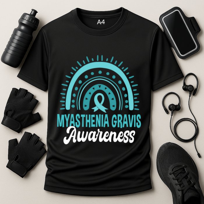 Myasthenia Gravis Awareness Boho Rainbow Wear Teal Ribbon Meaningful Gift Cooling Performance Crew T-Shirt