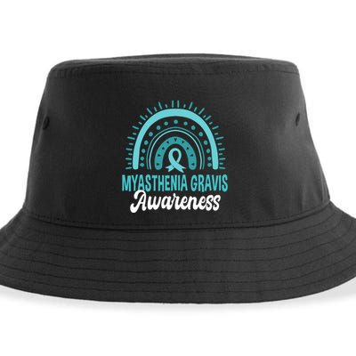 Myasthenia Gravis Awareness Boho Rainbow Wear Teal Ribbon Meaningful Gift Sustainable Bucket Hat