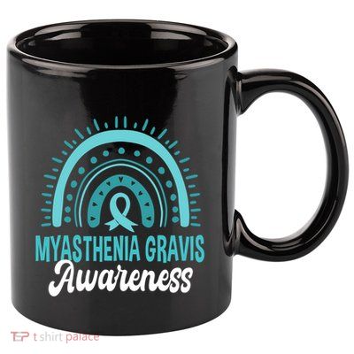 Myasthenia Gravis Awareness Boho Rainbow Wear Teal Ribbon Meaningful Gift 11oz C Handle Ceramic Mug