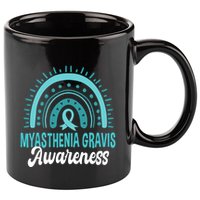 Myasthenia Gravis Awareness Boho Rainbow Wear Teal Ribbon Meaningful Gift 11oz C Handle Ceramic Mug