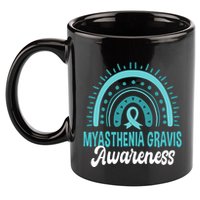Myasthenia Gravis Awareness Boho Rainbow Wear Teal Ribbon Meaningful Gift 11oz C Handle Ceramic Mug