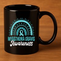 Myasthenia Gravis Awareness Boho Rainbow Wear Teal Ribbon Meaningful Gift 11oz C Handle Ceramic Mug