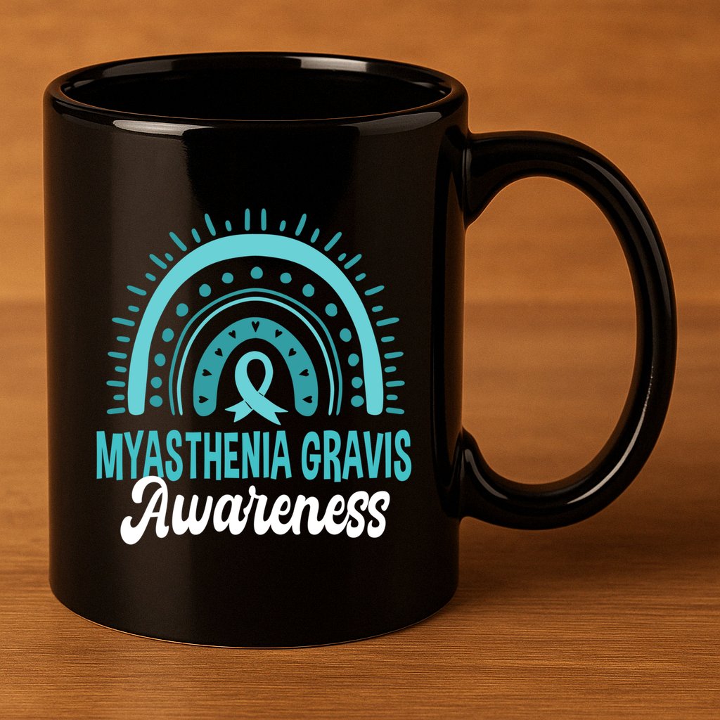 Myasthenia Gravis Awareness Boho Rainbow Wear Teal Ribbon Meaningful Gift 11oz C Handle Ceramic Mug