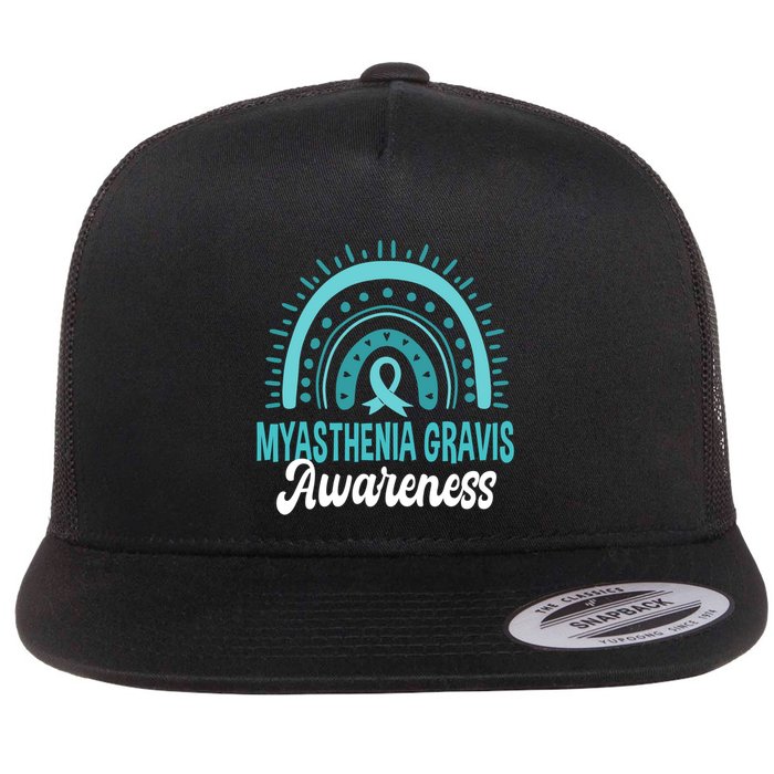 Myasthenia Gravis Awareness Boho Rainbow Wear Teal Ribbon Meaningful Gift Flat Bill Trucker Hat