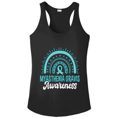 Myasthenia Gravis Awareness Boho Rainbow Wear Teal Ribbon Meaningful Gift Ladies PosiCharge Competitor Racerback Tank