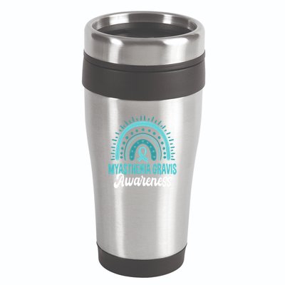 Myasthenia Gravis Awareness Boho Rainbow Wear Teal Ribbon Meaningful Gift 16oz Travel Tumbler