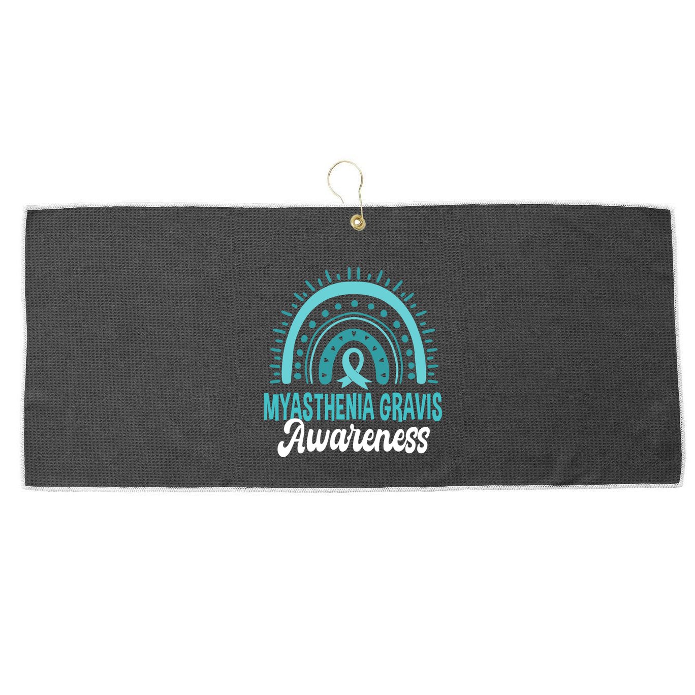 Myasthenia Gravis Awareness Boho Rainbow Wear Teal Ribbon Meaningful Gift Large Microfiber Waffle Golf Towel