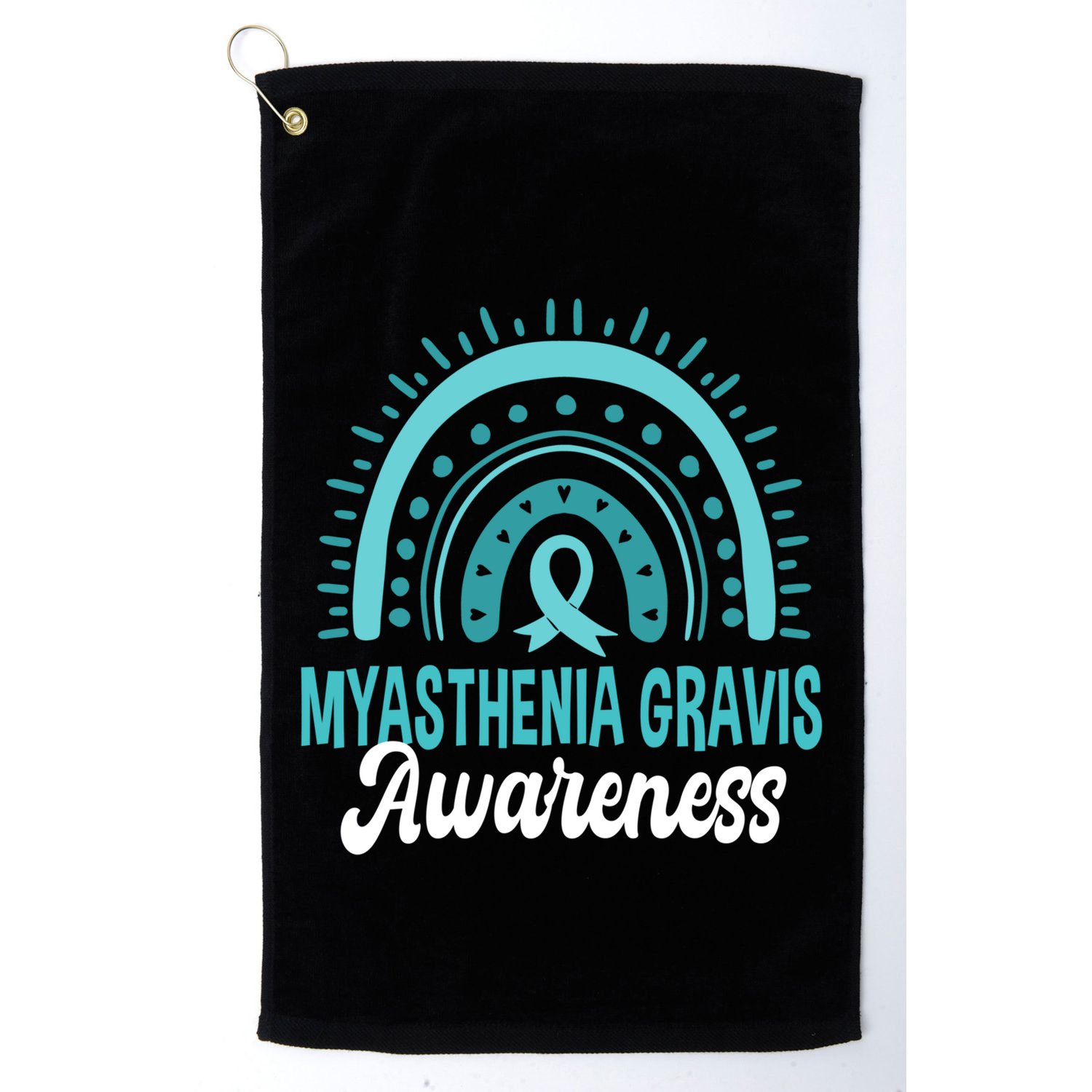 Myasthenia Gravis Awareness Boho Rainbow Wear Teal Ribbon Meaningful Gift Golf Towel