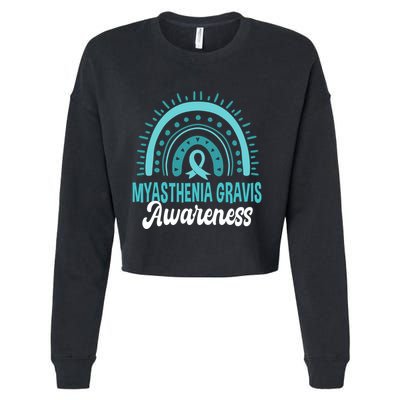 Myasthenia Gravis Awareness Boho Rainbow Wear Teal Ribbon Meaningful Gift Cropped Pullover Crew