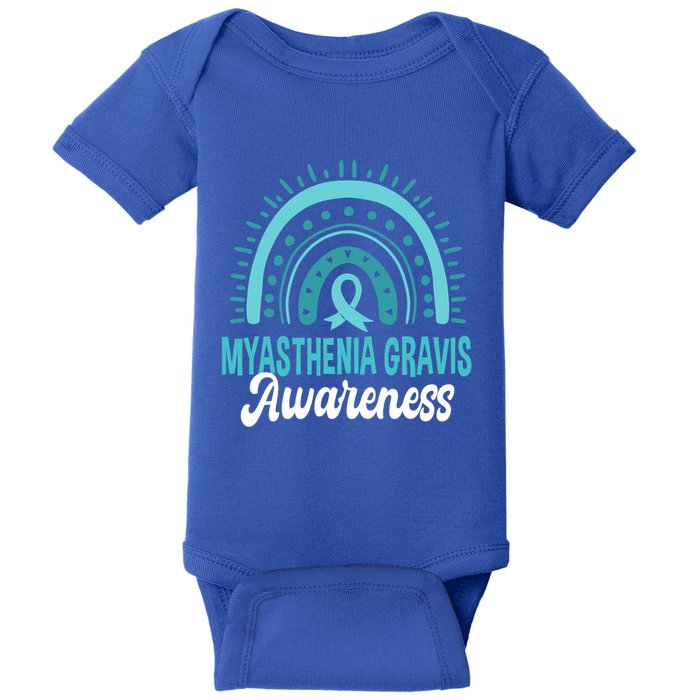 Myasthenia Gravis Awareness Boho Rainbow Wear Teal Ribbon Meaningful Gift Baby Bodysuit