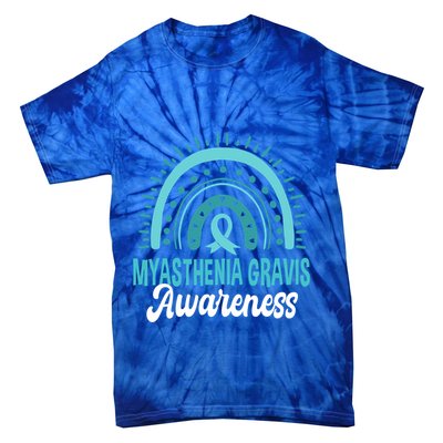 Myasthenia Gravis Awareness Boho Rainbow Wear Teal Ribbon Meaningful Gift Tie-Dye T-Shirt