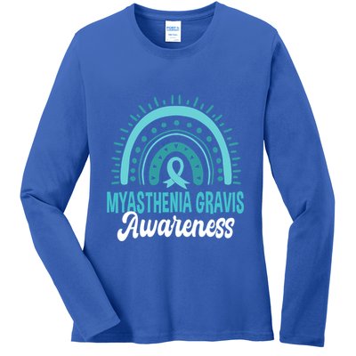 Myasthenia Gravis Awareness Boho Rainbow Wear Teal Ribbon Meaningful Gift Ladies Long Sleeve Shirt