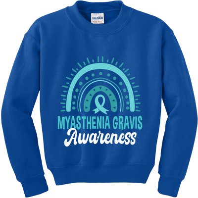 Myasthenia Gravis Awareness Boho Rainbow Wear Teal Ribbon Meaningful Gift Kids Sweatshirt