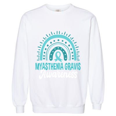 Myasthenia Gravis Awareness Boho Rainbow Wear Teal Ribbon Meaningful Gift Garment-Dyed Sweatshirt