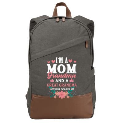 Mom Grandma And Great Grandma Fun Grandmother Nana Graphic Funny Gift Cotton Canvas Backpack