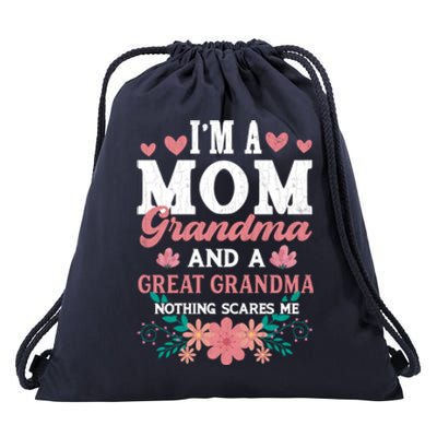 Mom Grandma And Great Grandma Fun Grandmother Nana Graphic Funny Gift Drawstring Bag