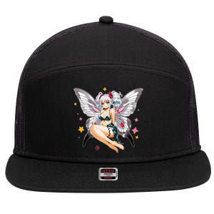 Moth Girl Anime Cute Giant Monster Kawaii Anime 7 Panel Mesh Trucker Snapback Hat