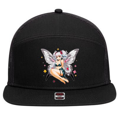 Moth Girl Anime Cute Giant Monster Kawaii Anime 7 Panel Mesh Trucker Snapback Hat