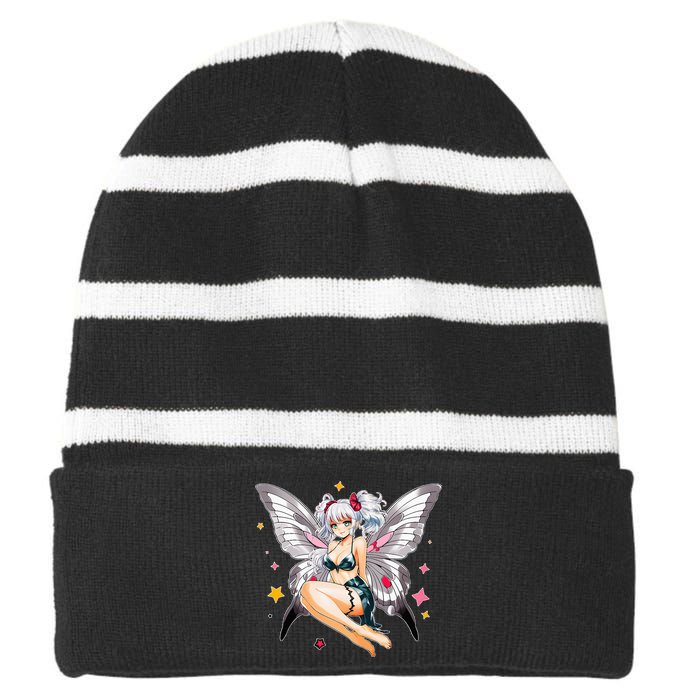 Moth Girl Anime Cute Giant Monster Kawaii Anime Striped Beanie with Solid Band