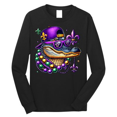 Mardi Gras Alligator Mardigator Crocodile Long Sleeve Shirt