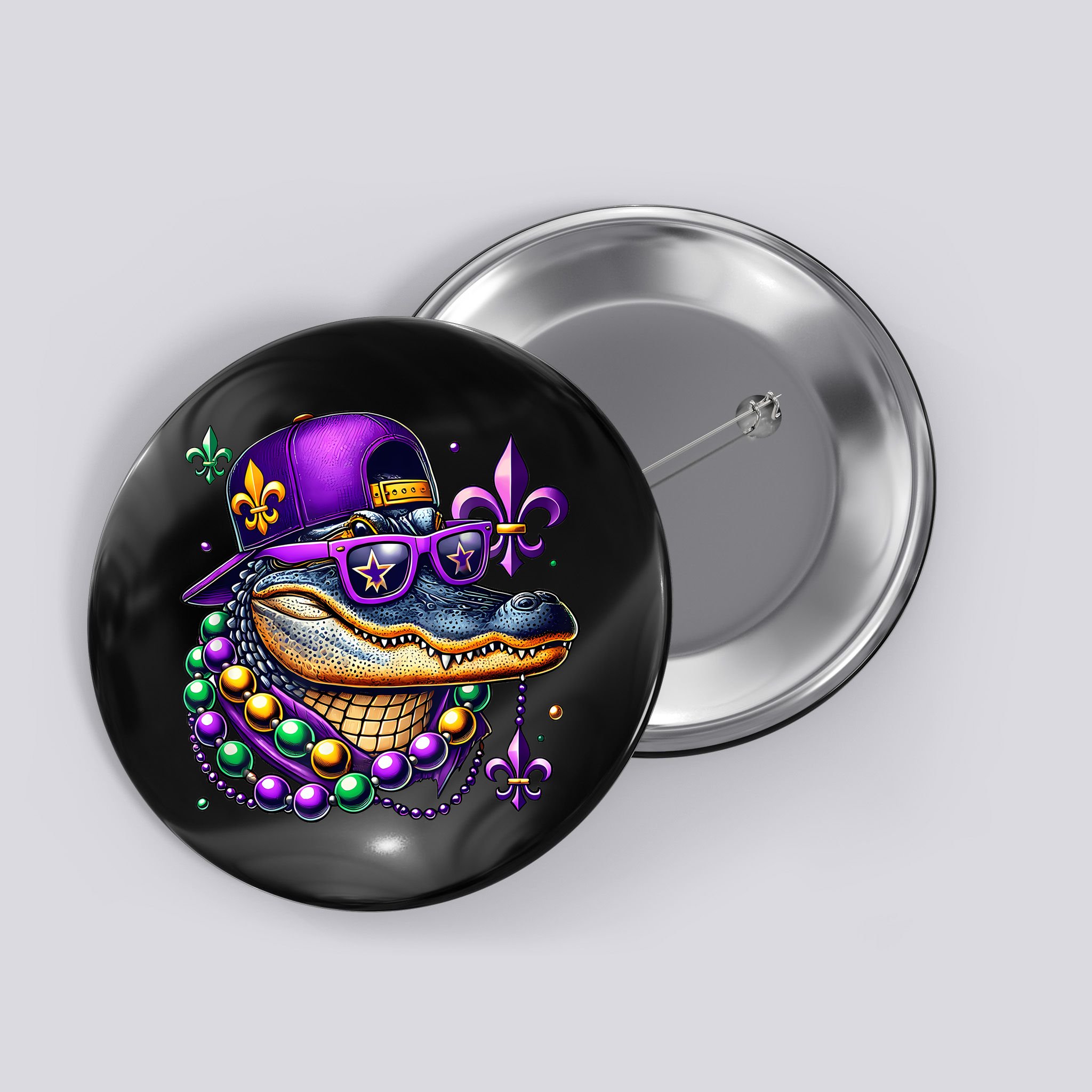 Mardi Gras Alligator Mardigator Crocodile Button