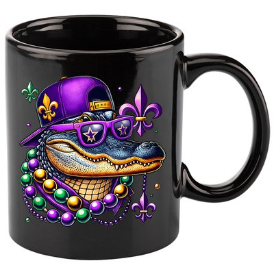 Mardi Gras Alligator Mardigator Crocodile 11oz C Handle Ceramic Mug