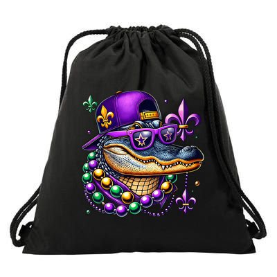 Mardi Gras Alligator Mardigator Crocodile Drawstring Bag