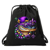 Mardi Gras Alligator Mardigator Crocodile Drawstring Bag