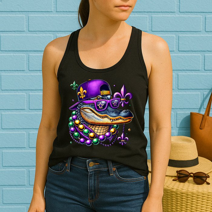 Mardi Gras Alligator Mardigator Crocodile Womens Tank Top