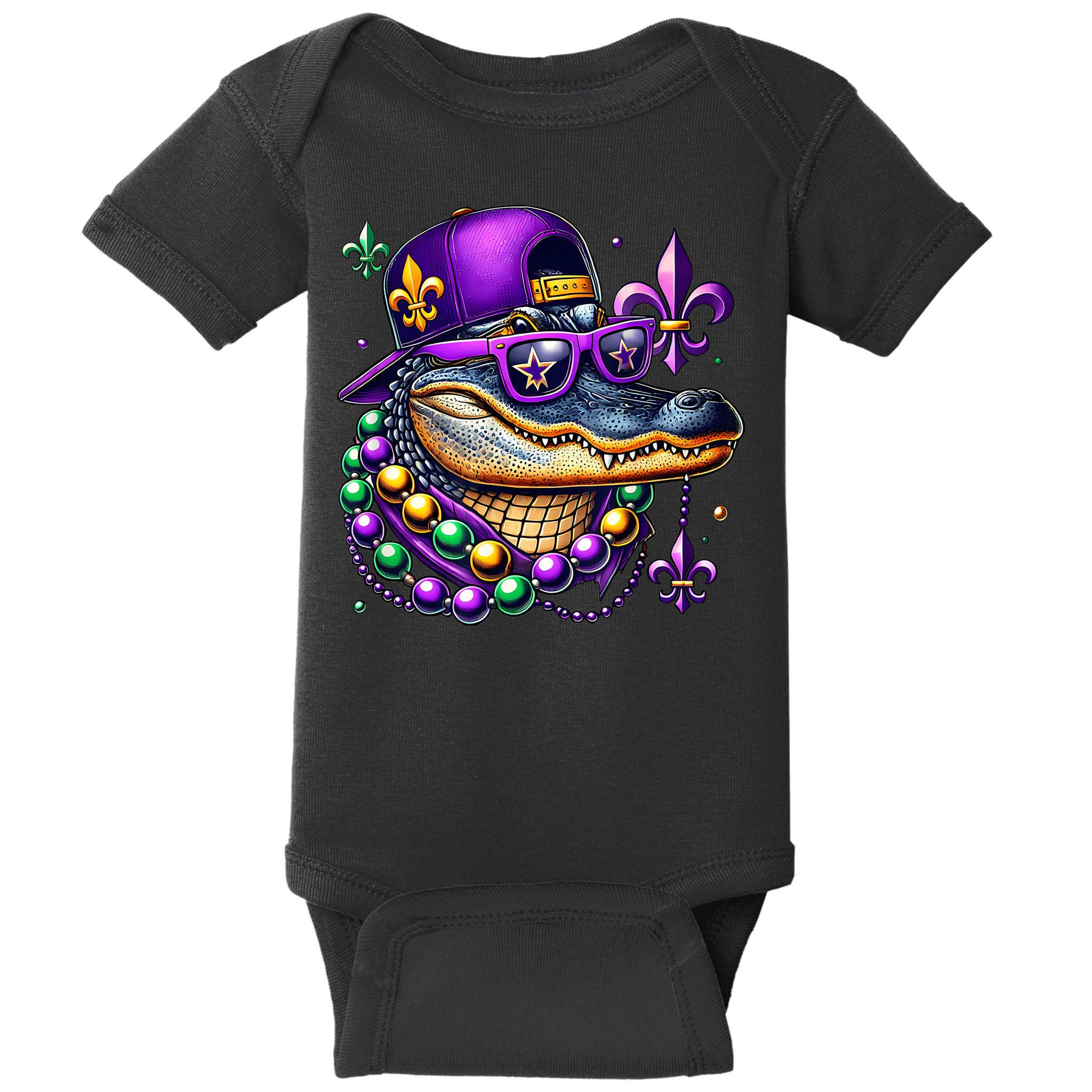 Mardi Gras Alligator Mardigator Crocodile Baby Bodysuit