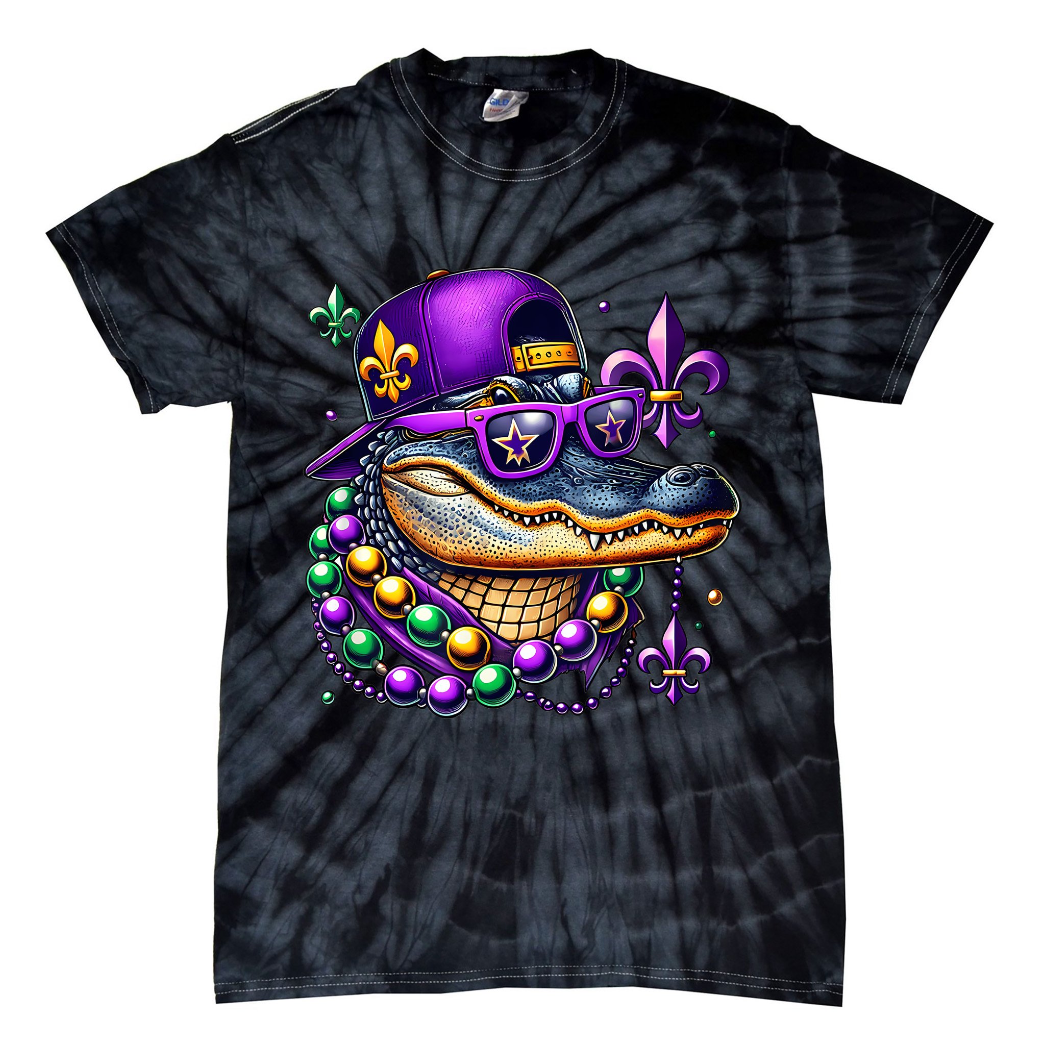 Mardi Gras Alligator Mardigator Crocodile Tie-Dye T-Shirt