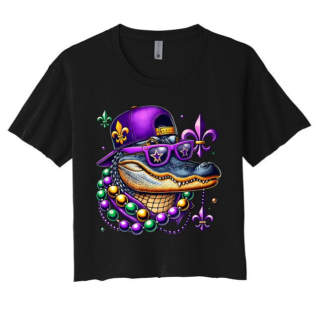 Mardi Gras Alligator Mardigator Crocodile Crop Top