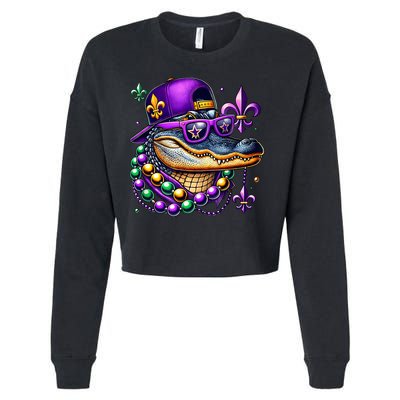 Mardi Gras Alligator Mardigator Crocodile Cropped Pullover Crew