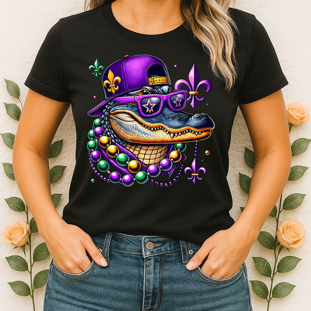 Mardi Gras Alligator Mardigator Crocodile Womens T-Shirt