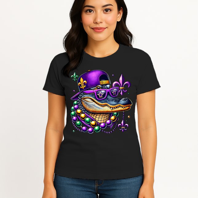 Mardi Gras Alligator Mardigator Crocodile Womens T-Shirt