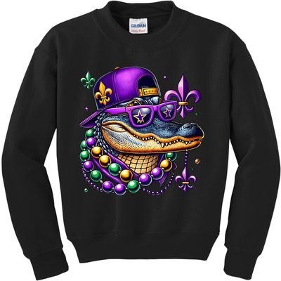 Mardi Gras Alligator Mardigator Crocodile Kids Sweatshirt