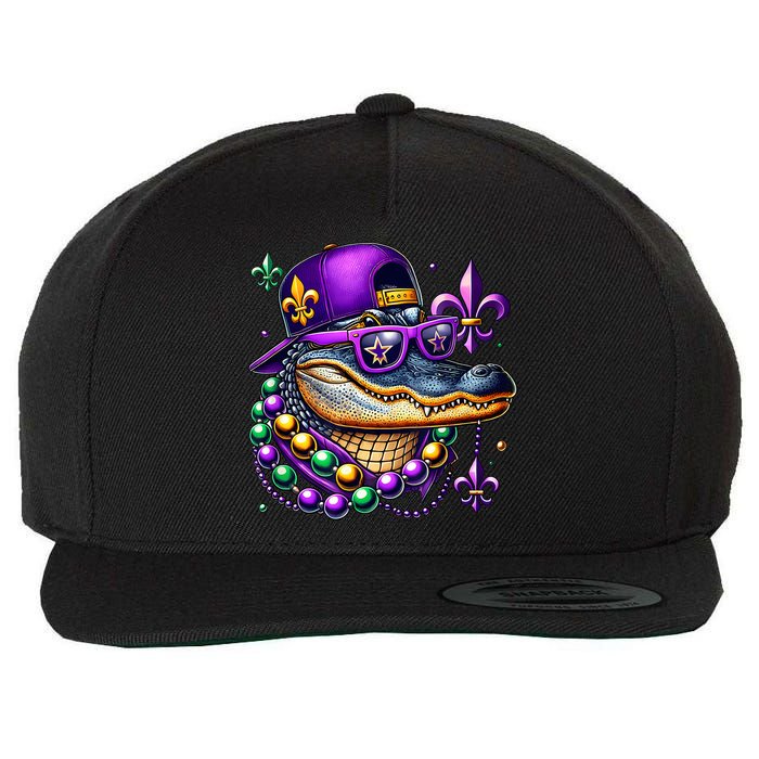 Mardi Gras Alligator Mardigator Crocodile Wool Snapback Cap