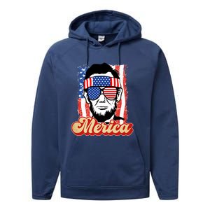 Merica Gift Ann Arbor Trump Lincoln 4th Of July Merica Great Gift Performance Fleece Hoodie